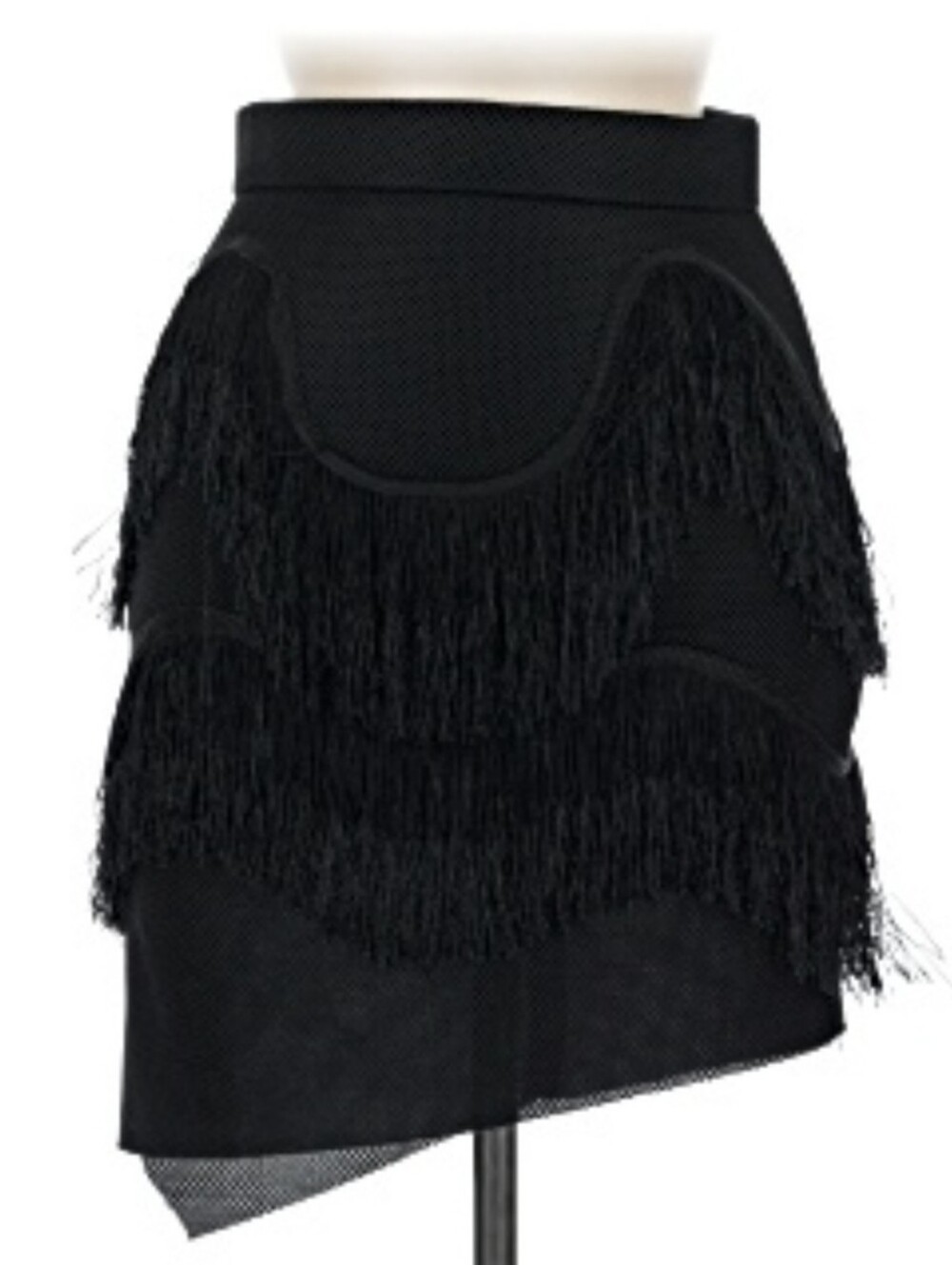 Zara Asymmetricsl Black Fringe Mini Skirt  Size M